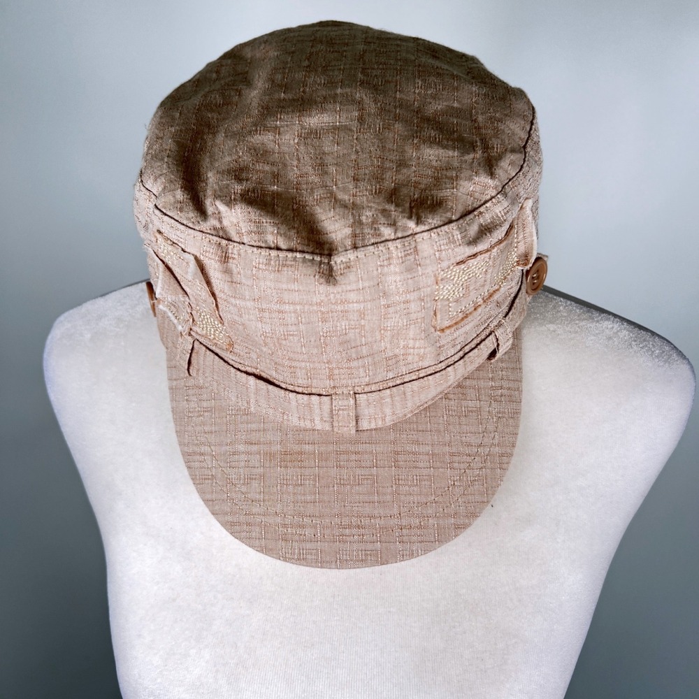 D&Y Y2K Neutral Tan Textured Cadet Hat Military Style Distressed Cap OSFM